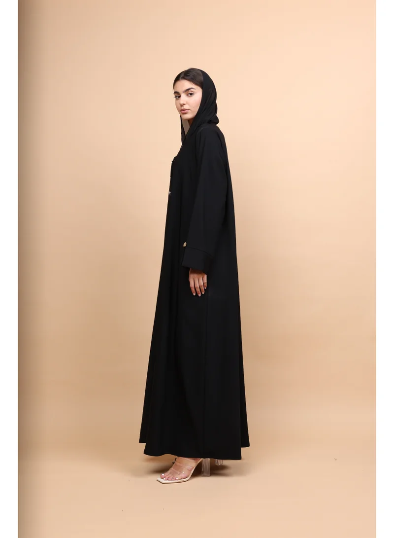 Ikkxa  Celestial Serpentine-Wave Black Abaya for Women | Best Price UAE